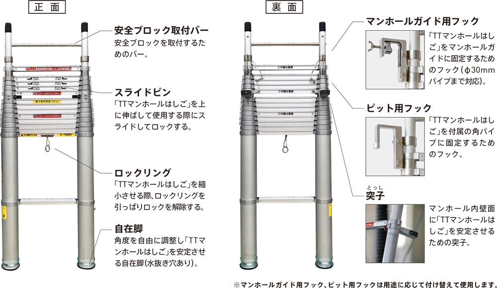 TTマンホールはしご製品仕様イメージ